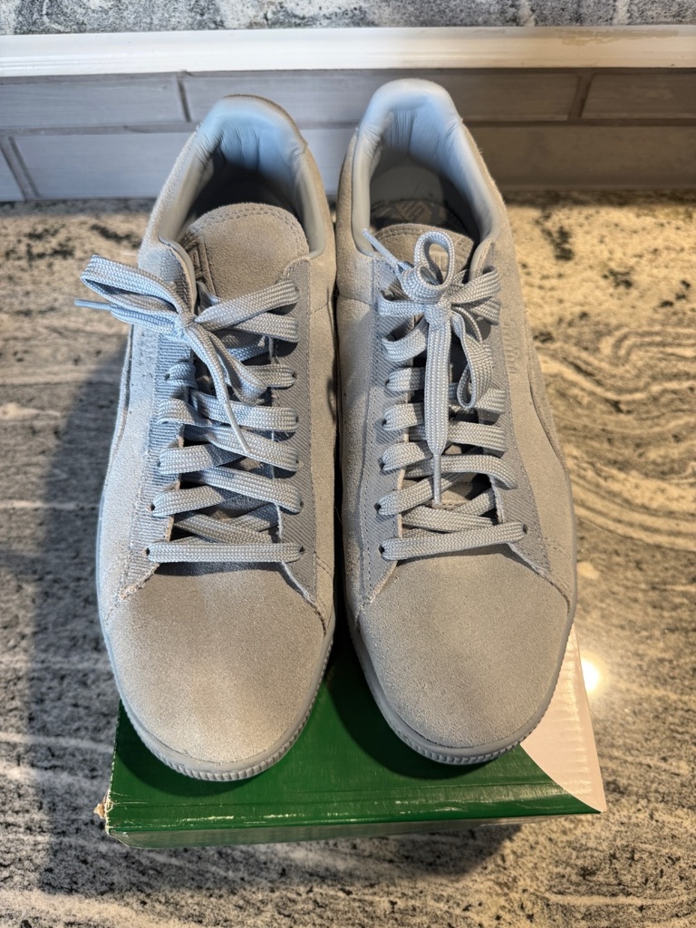Puma Suede “Blue Fog” Low-Top Sneakers in Light Gray